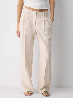 Wilfred Cream Wide-Leg High-Rise Pleated Trousers Size 8